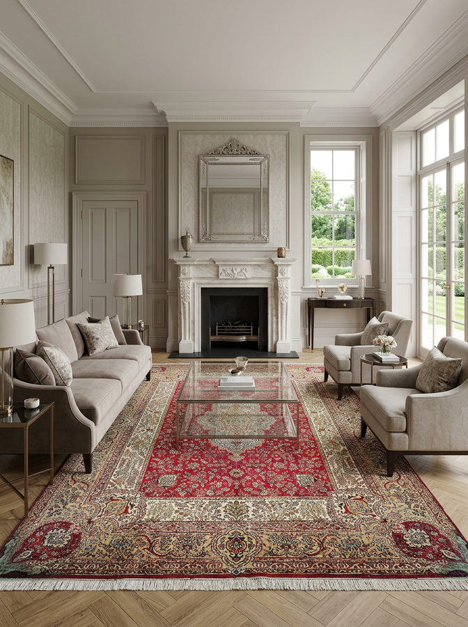 9'7 x 13 Persian Kerman Rug | Shah Abbas Floral with Pictorial Border | 240-260 KPSI