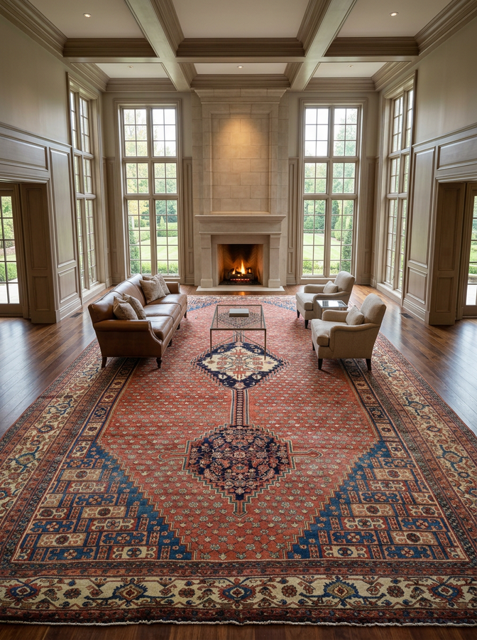 12'6" x 19'6" Antique Persian Bakshaish Palace Size Rug | Geometric Anchored Medallion | Circa 1900