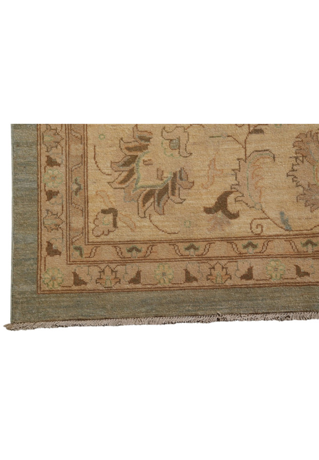 Beige border with a continuous vine of large palmettes and serrated brown leaves