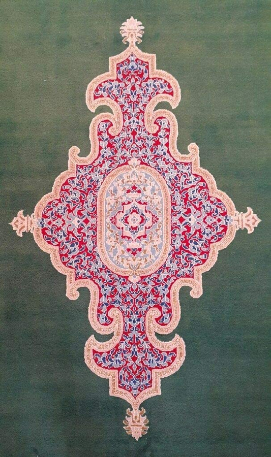 9 x 13 Persian Kerman Corner Medallion Rug