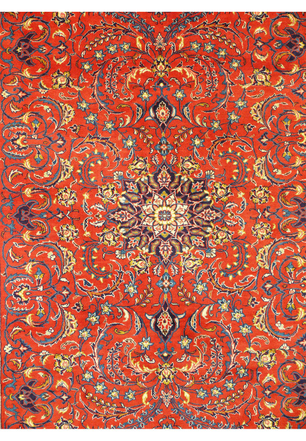 Close-up of the central medallion design on the 6'9 x 10'3 Persian Sarough rug