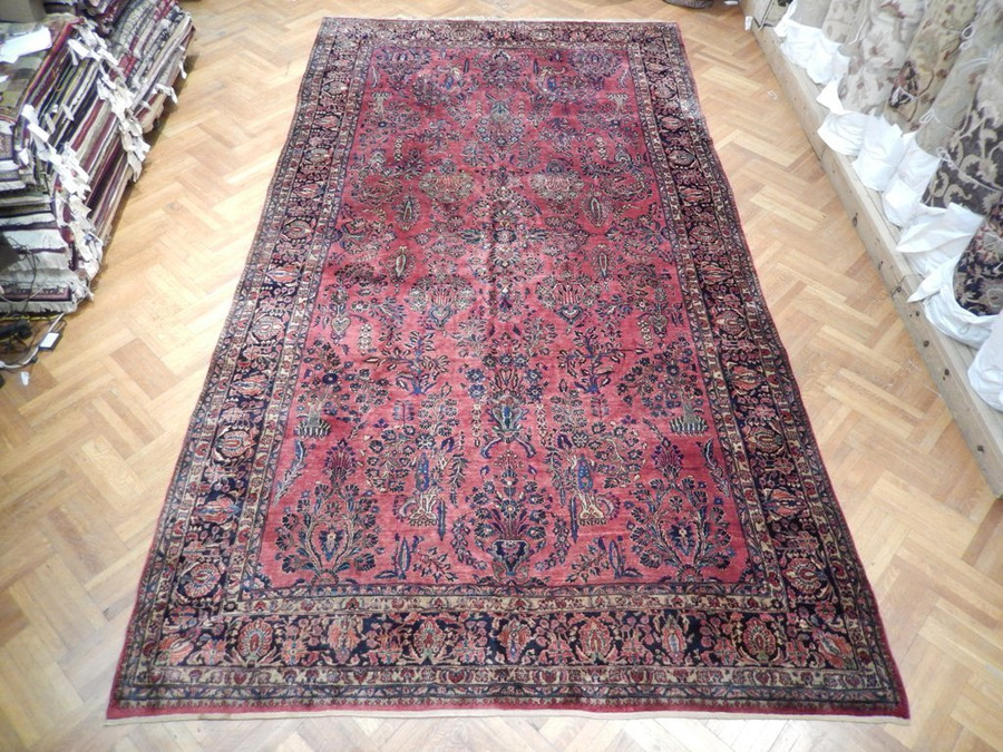 Persian Wool Hand-Knotted 10x19 Rust Red Semi-Antique Sarough Rug