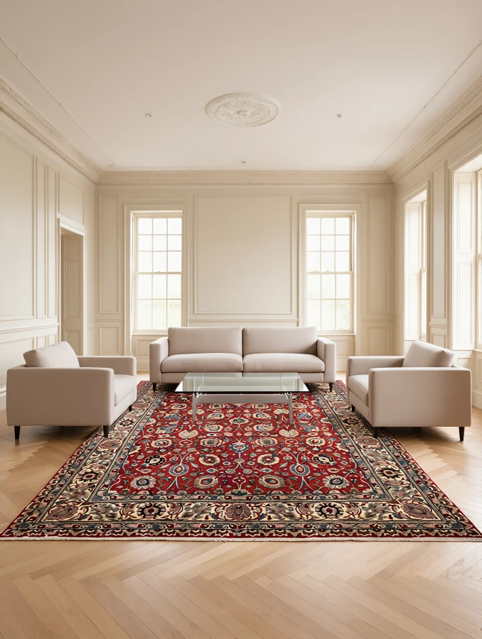 10 x 13'5 Persian Tabriz Rug | Vintage Allover Floral | Rusty Red and Navy