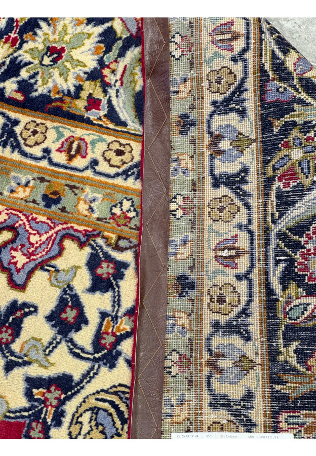Backside of Persian Isfahan Rug illustrating the detailed hand-knotting craftsmanship.
