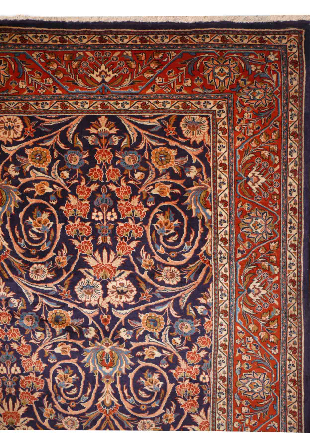 Elaborate Border Design of 7'5 x 10'5 Persian Floral and All-Over Design Sarough Rug