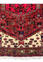 Lower border and fringe detail of a Persian Hamedan tribal rug showing intact edges, hand-knotted structure, and balanced geometric ornamentation