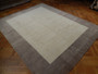 8x10 Modern Cream Brown Striped Ivory Wool & Silk Handmade Rug