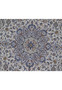 Detailed image of the central medallion on a Persian Kashan rug, showcasing the fine artistry in ivory and indigo hues