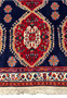 Partial view of a Persian Qashqai rug focusing on the central medallion pattern, floral motifs, and part of the ornate border