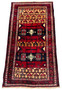 Complete display of a Persian Baluch Tribal rug, showcasing intricate tribal motifs and border detailing