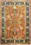 Full view of a handwoven 14x22 Oriental Serapi Palace Rug with terracotta base and intricate traditional designs