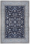 An overhead shot of a Persian Nain Rug, highlighting the intricate floral design and rich blue central field.