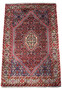 Full view of a 3x5 Persian Bijar rug with a central medallion and detailed borders. Colors: Crimson red, navy blue, ivory, beige, forest green, light blue, black, orange, pink.