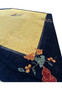 Side view of the vintage Art Deco rug, highlighting the thickness and plush texture of the navy and beige woolen material