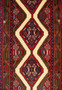 Detailed perspective of Persian Hamedan Runner Rug's central diamond patterns and surrounding motifs
