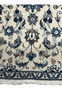 Lower border view of a Persian Nain Rug with floral designs in navy blue, sky blue, and beige.