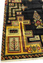 Side view showing the intricate border patterns of the 11'9" x 14'4" Modern Tribal Gabbeh Rug against a dark background.