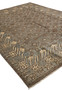Zigler Transitional Rug angled view showing muted brown and grey wool field with beige geometric motifs and border design.