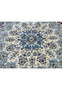 Intricate ivory and blue floral medallion design on red Persian Nain 9 LAA wool and silk rug
