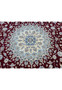 Red field with ivory medallion and surrounding floral arabesques on Persian Nain 9 LAA rug