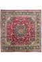 Full view of 10 x 10 Square Persian Mashad Rug with medallion and red field