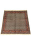 Persian Moud rug shown laid flat, highlighting lattice Herati field and rust red border.