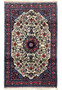 Full view of 4'3 x 6'8 Floral Persian Bijar Rug with ivory field, navy blue border, and intricate floral motifs