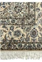 Detailed Beige border of Persian Nain rug with beige, gray, and light blue floral vines