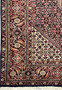 Detailed border view of Bijar Persian rug featuring intricate scrolling vines, small floral medallions, and layered tones of rust, navy, and beige.