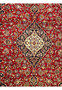 Ivory medallion and floral details on red Persian Kashan rug 9x13 handmade in wool