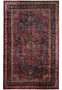 Full view of the large 12'7 x 19'5 Antique Persian Kashan rug with deep burgundy field and navy medallion.