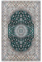 Full view of the 6'10 x 10'2 Nain 6La rug featuring a teal field, floral medallion, and fine wool-and-silk weaving.