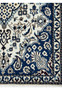 Border detail of Persian Nain rug with royal navy blue background, ivory floral motifs, powder blue accents, and scrolling vine patterns