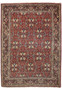 6'8 x 9'2 floral all over Bijar iron rug with brick red field, ivory blossoms, navy outlines, and detailed multicolor border