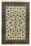 8x12 Signed Persian Mashad Saber rug with ivory field and dark navy floral border, full view