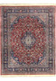 8'2 x 10 antique Persian Kashan rug full view with red field and navy medallion
