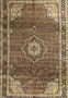 Midfield detail of Persian Bijar rug highlighting compact floral lattice and dense knotting.