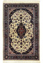 Full view of Persian Tabriz rug highlighting ivory background and symmetrical medallion design