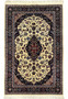5'2 x 8 Persian Tabriz rug with ivory field, central medallion, and dark navy floral border
