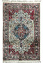 6 x 9 oriental silk rug with ivory field floral medallion and detailed border pattern