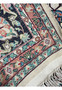 Backside close-up of oriental silk rug revealing high knot density and crisp pattern definition through the weave