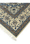 Edge view of Persian Nain silk rug showing clean finishing, even pile height, ivory tones, and tightly secured hand knotted edges
