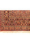 Detailed border view of an authentic Persian Bijar rug displaying scrolling floral vines, layered guard borders, rich brick red tones, and precise wool knot work