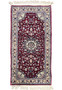 Full view of a 2'4 x 4'7 Persian Tabriz medallion rug with a rich burgundy field, ivory border, floral motifs, and balanced traditional layout