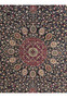 Detailed medallion closeup of Persian Mashad rug highlighting fine kork wool knots, silk outlining, symmetrical floral motifs, and master level weaving precision.