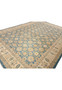 Angled perspective of an oversized light blue Oriental Chobi Peshawar rug highlighting depth, wool texture, repeating floral medallions, and tonal color variation