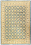 Full view of an 11'7 x 16'5 light blue Oriental Chobi Peshawar rug with repeating floral medallions, beige and cream details, and a wide decorative border