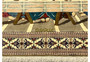 Lower section of signed Persian Qum silk pictorial rug showing Persian signature, detailed floor patterns, and refined border elements