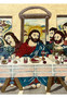 Central scene of signed pure silk Persian Qum Pardis rug depicting The Last Supper with radiant halo, table details, and refined pictorial clarity