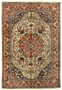 7' x 10'4 Persian Bijar rug with ivory field coral red medallion navy corner spandrels and dense floral design handmade in Persia